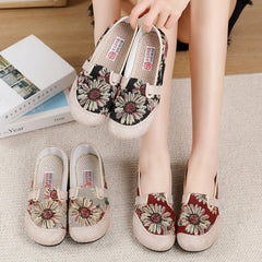 Women's Cloth Comfortable Breathable Mom Ethnic Style Canvas Shoes Newgew