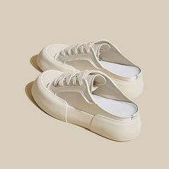 Women's Summer Thick Bottom Satin White Canvas Shoes Newgew