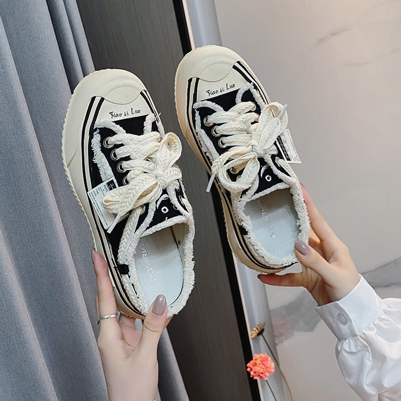 Women's Thick Bottom Slip-on Dad Height Increasing Leisure Canvas Shoes Newgew