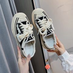 Women's Thick Bottom Slip-on Dad Height Increasing Leisure Canvas Shoes Newgew