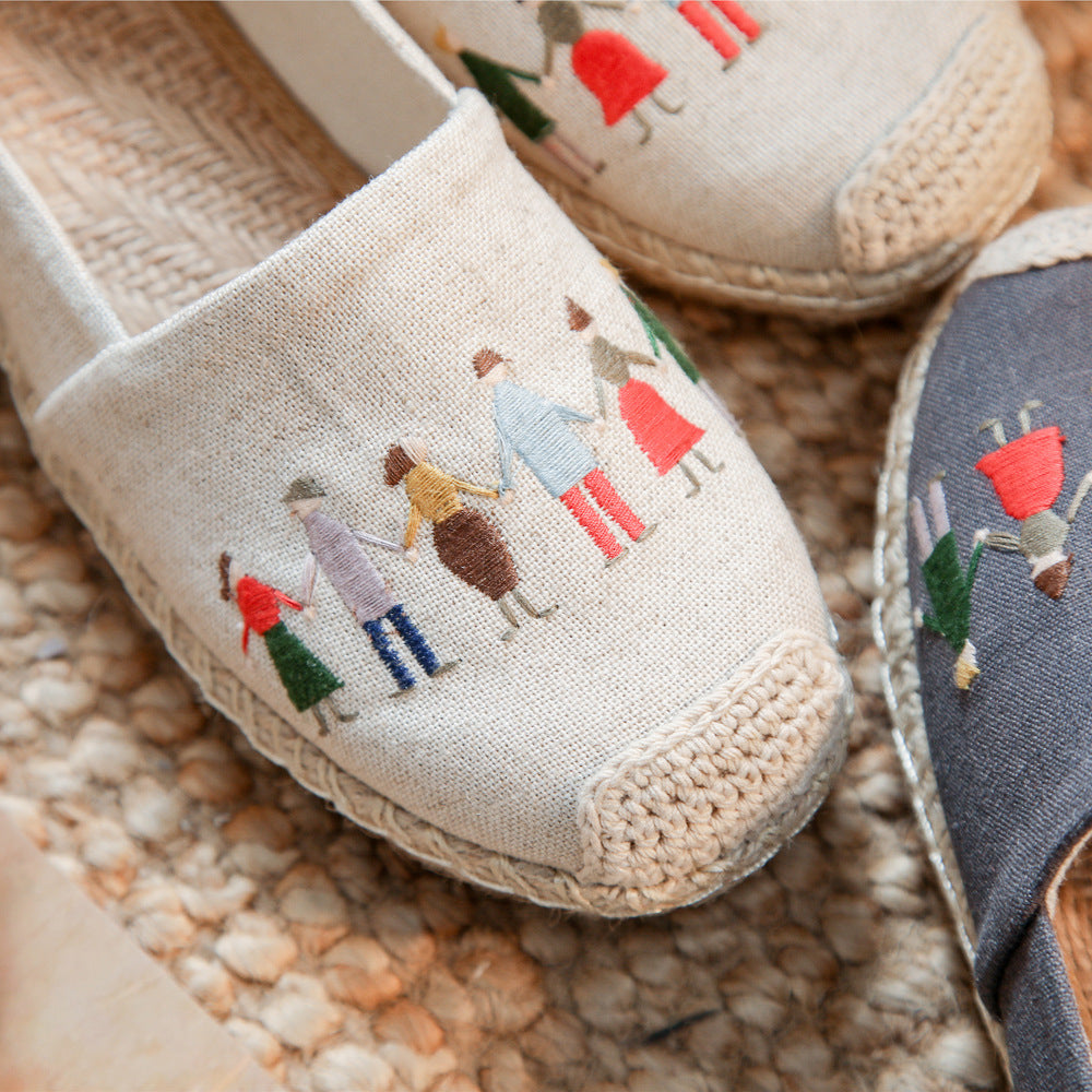 Women's Linen Embroidered Cloth Simple And Breathable Canvas Shoes Newgew