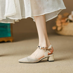 Ribbon Pointed Toe Woven High Heels newgew