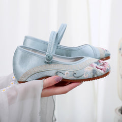 Women's Antique Style Embroidery Tendon Bottom Height Increasing Canvas Shoes Newgew