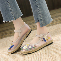 Women's Elegant Mesh Flat Embroidered Canvas Shoes Newgew