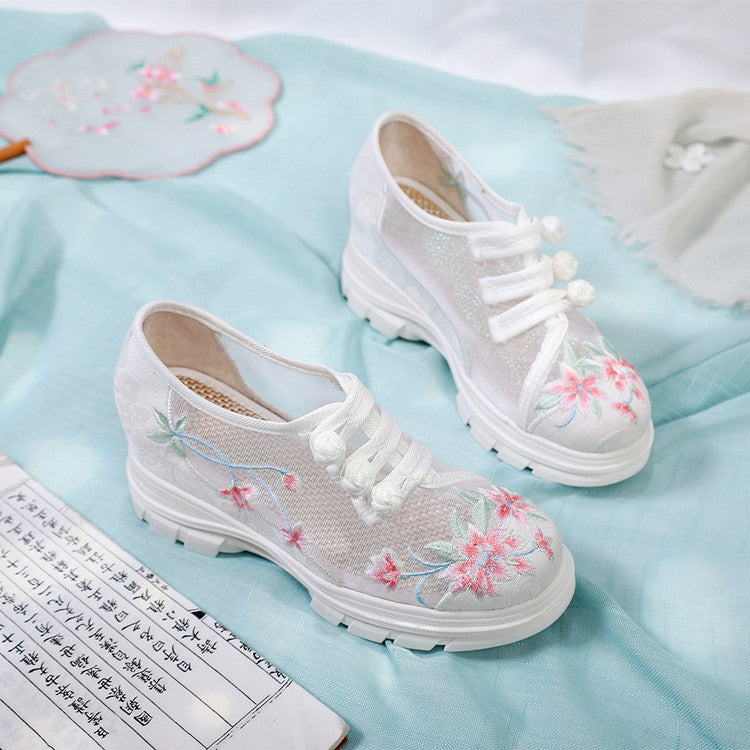 Women's Style Embroidered Ancient Height Increasing Canvas Shoes Newgew