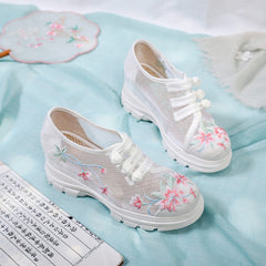Women's Style Embroidered Ancient Height Increasing Canvas Shoes Newgew