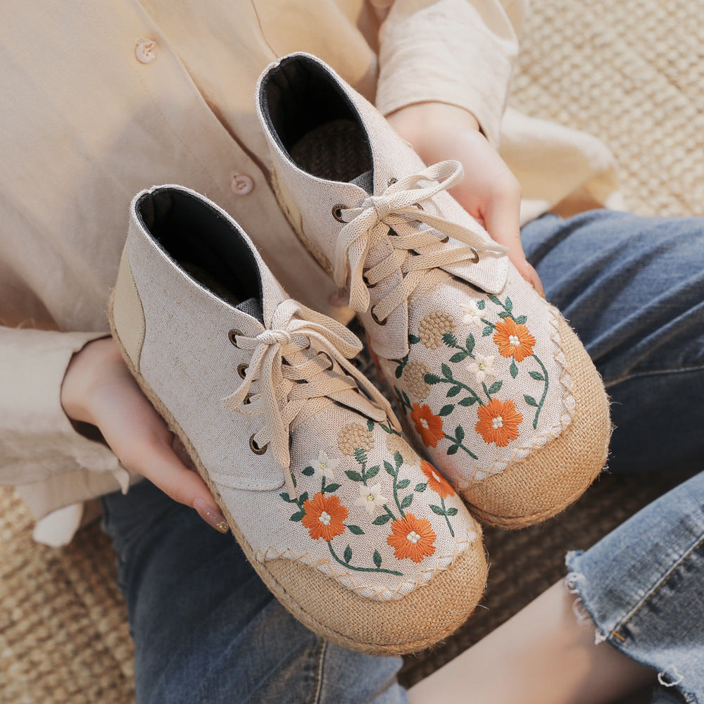 Linen Ethnic Style Middle Top Stitching Canvas Shoes Newgew