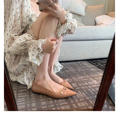 Gentle Style Pearl Pointed Toe Flat Shoes Newgew