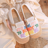 Slouchy Women's Embroidered With English Characters Canvas Shoes Newgew