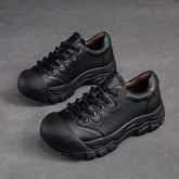 Women Retro Minimalist Leather Round Head Casual Shoes Newgew Shoes