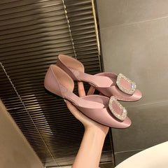 Square buckle rhinestone buckle satin round toe flat shoes NewGew