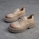 Women Retro Pleated Leather Thick Soled Casual Shoes Newgew Shoes