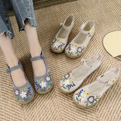 Women's Elegant Mesh Flat Embroidered Canvas Shoes Newgew