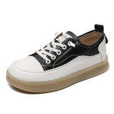 Women Fashion Patchwork Leather Flat Casual Shoes Newgew Shoes