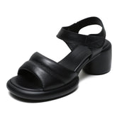 Women Retro Casual Leather Chunky Heel Sandals Newgew Shoes