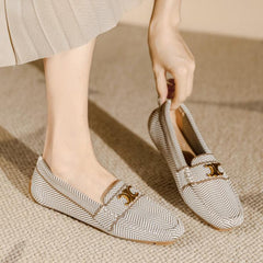 Flat Soft Sole Flying Woven Square Toe Loafers NewGew