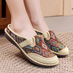 Women's Cloth Low-cut Slip-on Ethnic Style Embroidered Soft Canvas Shoes Newgew