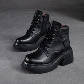 Women Retro Casual Leather Chunky Heel Boots Newgew Shoes