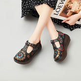 Women Retro Floral Cowhide Casual Shoes Newgew Shoes