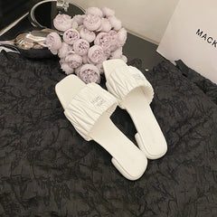 Pleated Flat Heel Non-Slip Square Toe Sandals NewGew