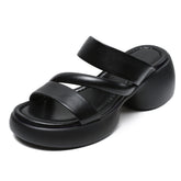 Women Minimalist Soft Leather Wedge Slides Sandals Newgew Shoes