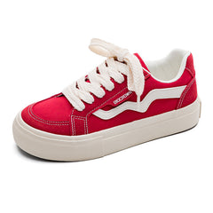 Comfortable Slouchy Women's Flat Red Fashionable Canvas Shoes Newgew