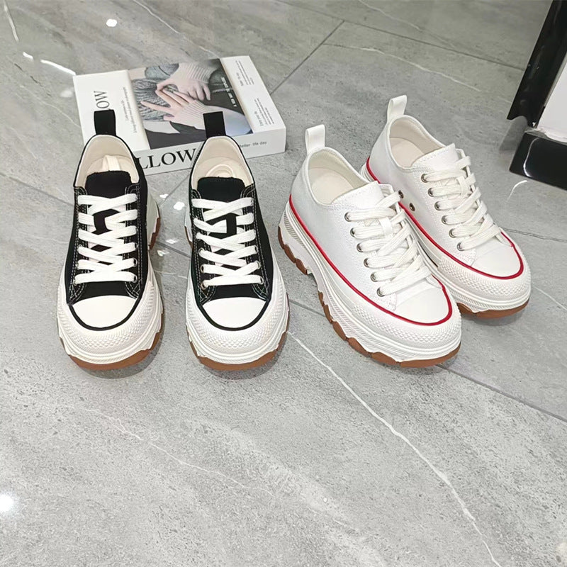 Women's Platform Height Increasing Insole Wave Bottom Canvas Shoes Newgew