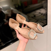 Square buckle rhinestone buckle satin round toe flat shoes NewGew