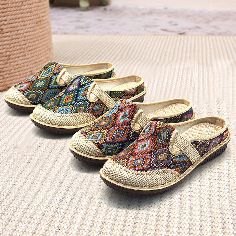 Women's Cloth Low-cut Slip-on Ethnic Style Embroidered Soft Canvas Shoes Newgew