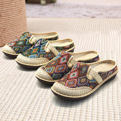Women's Cloth Low-cut Slip-on Ethnic Style Embroidered Soft Canvas Shoes Newgew