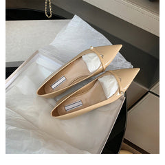 Gentle Style Pearl Pointed Toe Flat Shoes Newgew