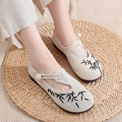 Women's Cloth Vintage Embroidered Flat Dance Ethnic Canvas Shoes Newgew