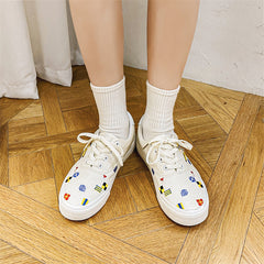 Elegant Attractive Embroidered Couple Design Board Canvas Shoes Newgew