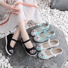 Women's Cheongsam Round Head Mesh Height Increasing Canvas Shoes Newgew