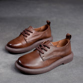 Women Retro Solid Soft Leather Casual Shoes Newgew Shoes