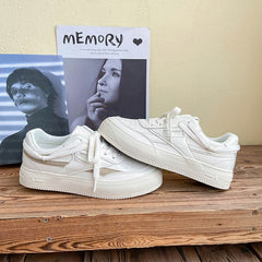 Classic Women's White Thick-soled Fashionable Sports Canvas Shoes Newgew