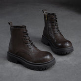 Women Retro Patchwork Leather Handmade Casual Boots Newgew Shoes