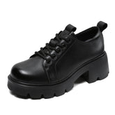 Women Retro Minimalist Leather Chunky Heel Casual Shoes Newgew Shoes