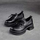 Women Retro Leather Chunky Platform Casual Shoes Newgew Shoes