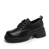 Women Retro Minimalist Leather Thick Soled Casual Shoes Newgew Shoes