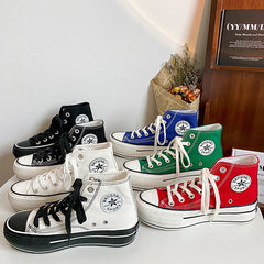 Women's White Thick-soled Thin Color Board Canvas Shoes Newgew