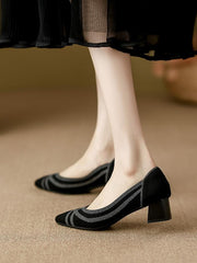 Knitted Pointed Toe Low Heel Shoes Newgew