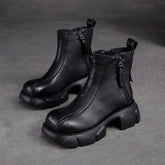 Women Retro Minimalist Casual Leather Chunky Heel Boots Newgew Shoes