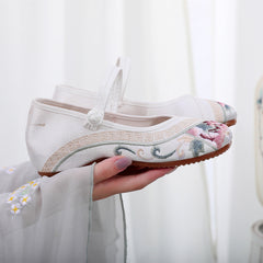 Women's Antique Style Embroidery Tendon Bottom Height Increasing Canvas Shoes Newgew