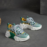 Women Retro Patchwork Leather Chunky Platform Dad Shoes Newgew Shoes