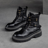 Women Retro Classic Leather Chunky Heel Boots Newgew Shoes