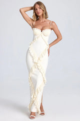 Pleated Frilly Slip Slit Maxi Dress Newgew Dresses