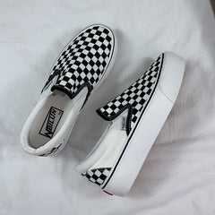 Flange In Black And White Plaid Canvas Shoes Newgew