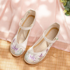 Summer Old Beijing Female Antique Style Embroidery Height Canvas Shoes Newgew
