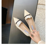 Gentle Style Pearl Pointed Toe Flat Shoes Newgew